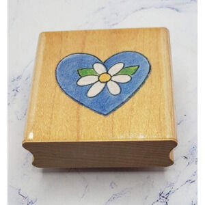 Daisy Heart Creative Beginnings MRS10464 Wood Mounted Rubber Stamp